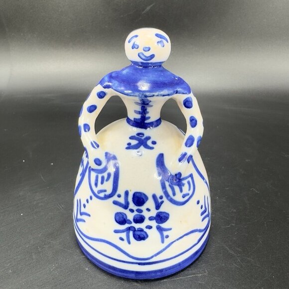 Spanish Lady Bell Toledo Hand Painted Ceramic Pottery Bell Figurine White Blue - Picture 11 of 12